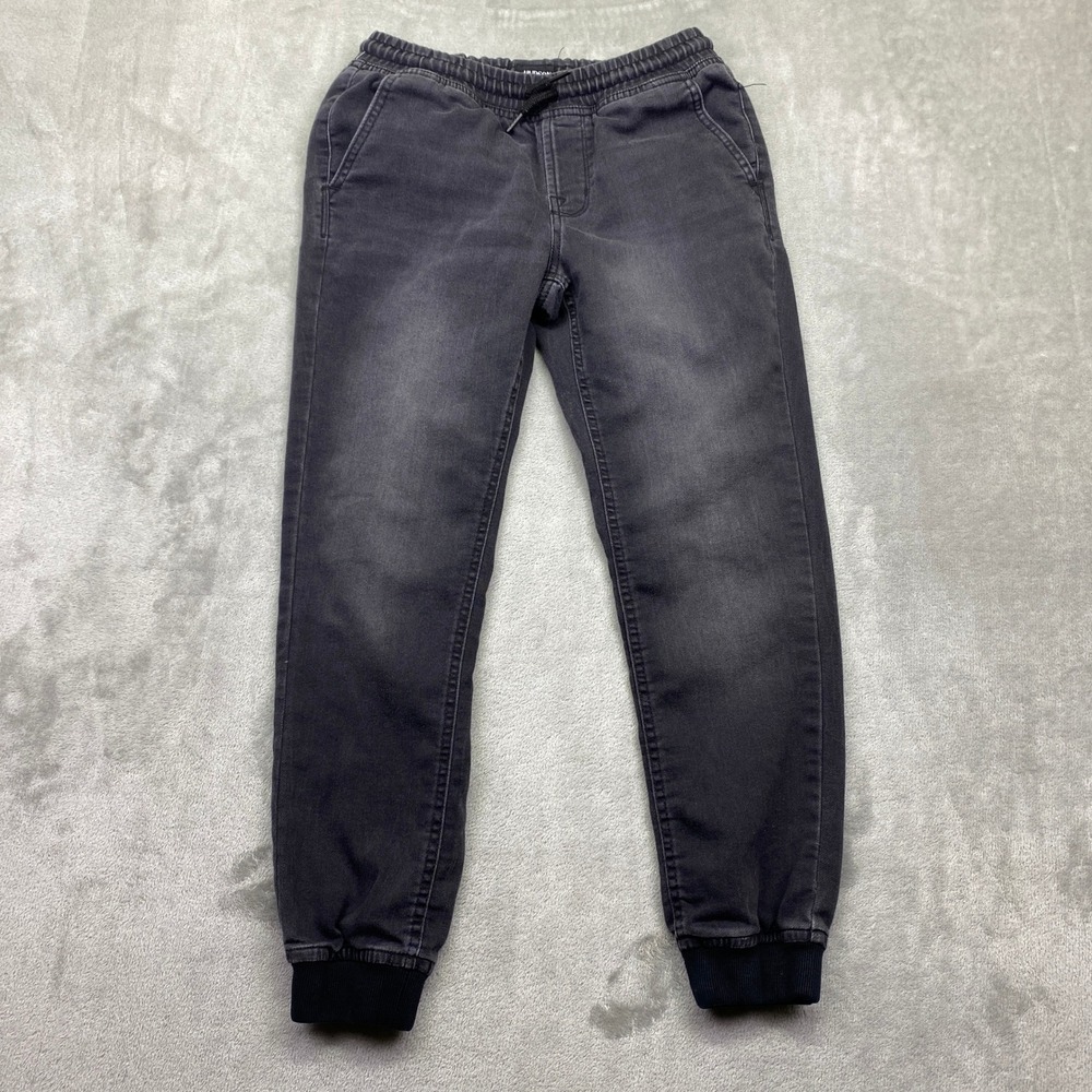Hudson Boys Faded Black Denim Joggers‎ Stretch Elastic Waist Size M Fits 25"